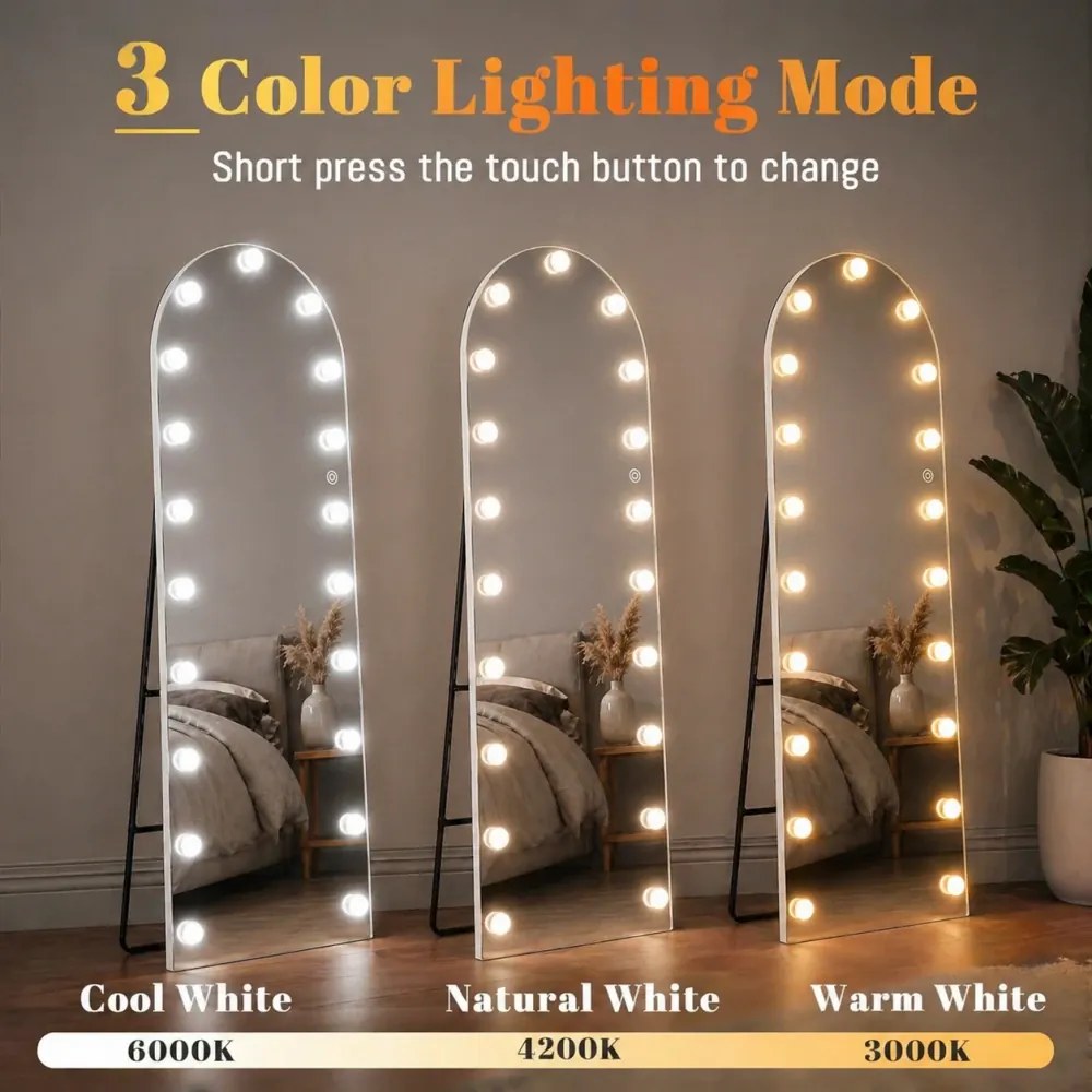 Oglindă Arcuită cu becuri LED, Iluminare Reglabilă, 3 Culori, Control Touch, Sticlă HD, cu Suport, 160x50 cm