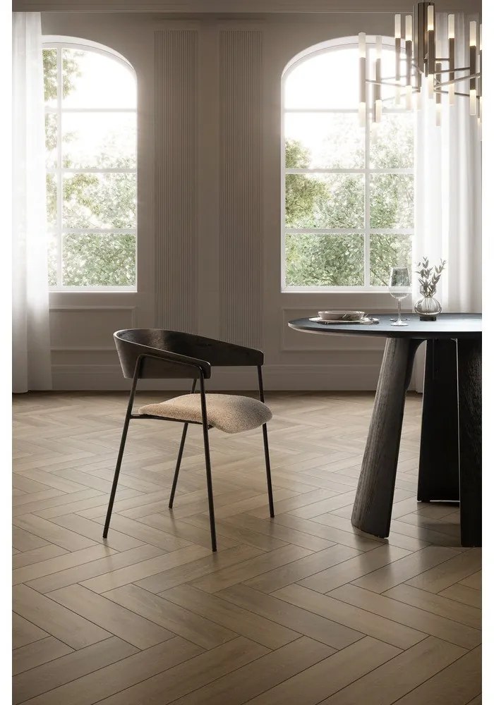 Set de scaune de sufragerie negru/bej cu cotiere 2 buc. tapițat Cora – MOME