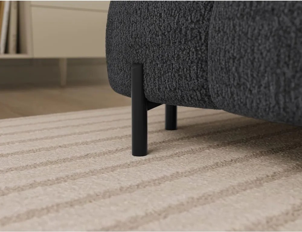 Colțar gri închis extensibil cu tapițerie din țesătură bouclé (cu colț pe partea dreaptă/în formă de "U") Feraria – ELTAP