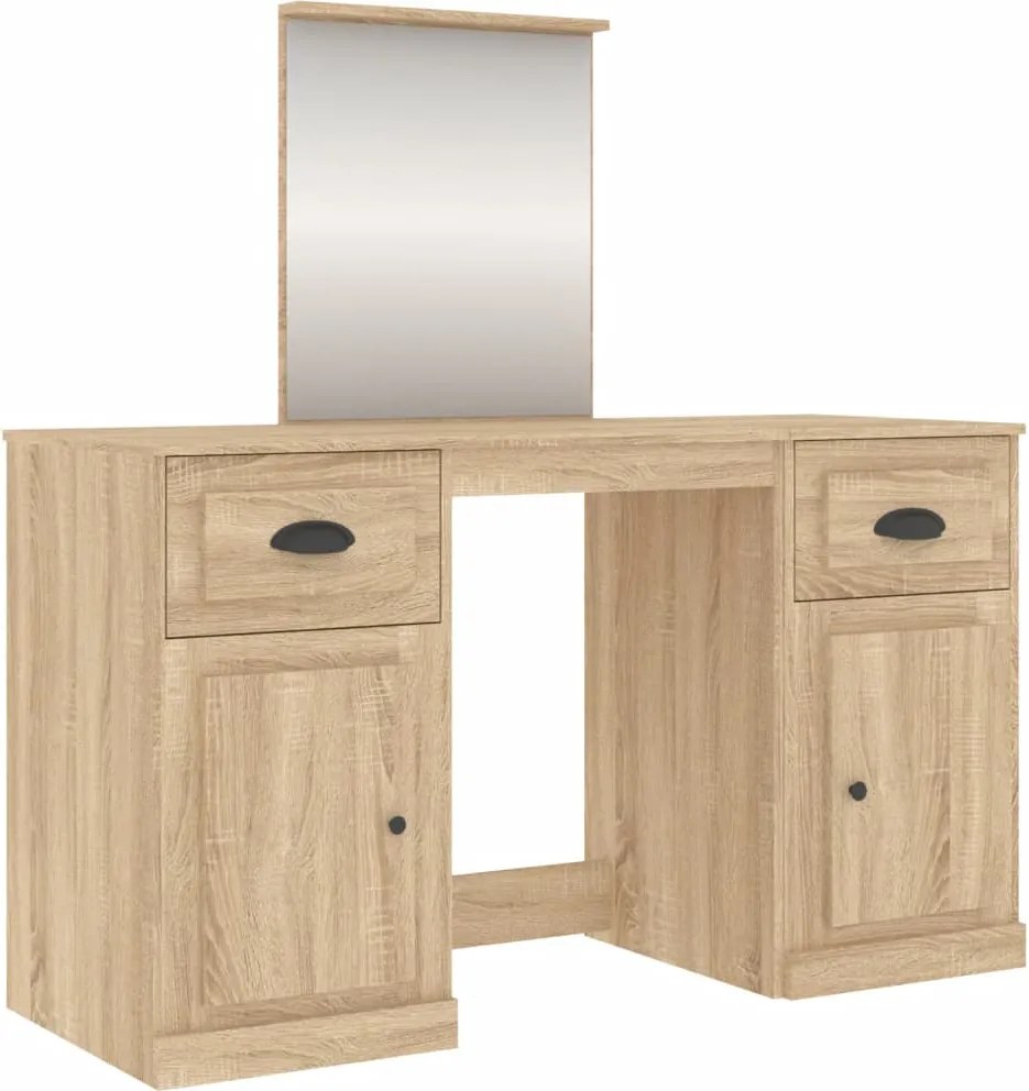 vidaXL Masă de toaletă cu oglindă, stejar sonoma, 130x50x132,5 cm