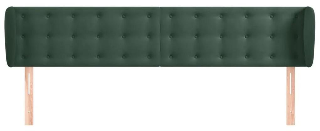 Tablie de pat cu aripioare verde inchis 203x23x78 88 cm catifea 1, Verde inchis, 203 x 23 x 78 88 cm