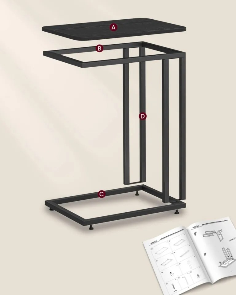 Masuta auxiliara cu roti, 50 x 35 x 56 cm, metal / PAL, negru, Vasagle