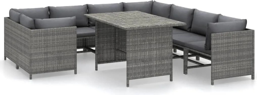 vidaXL Set mobilier de grădină cu perne, 9 piese, gri, poliratan