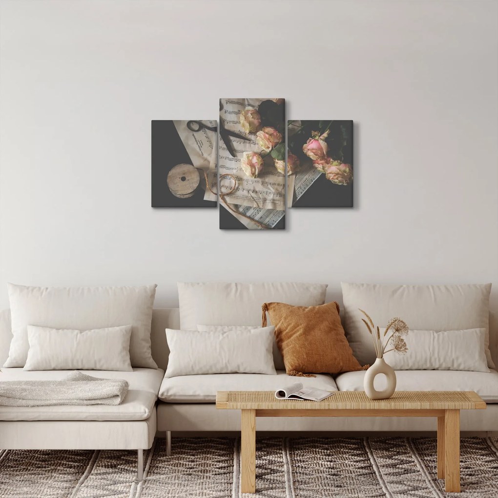 Tablou cu note muzicale și trandafiri (90x60 cm)