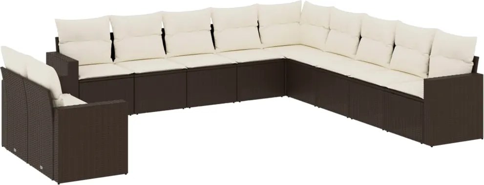 vidaXL Set canapele de grădină cu perne, 11 piese, maro, poliratan