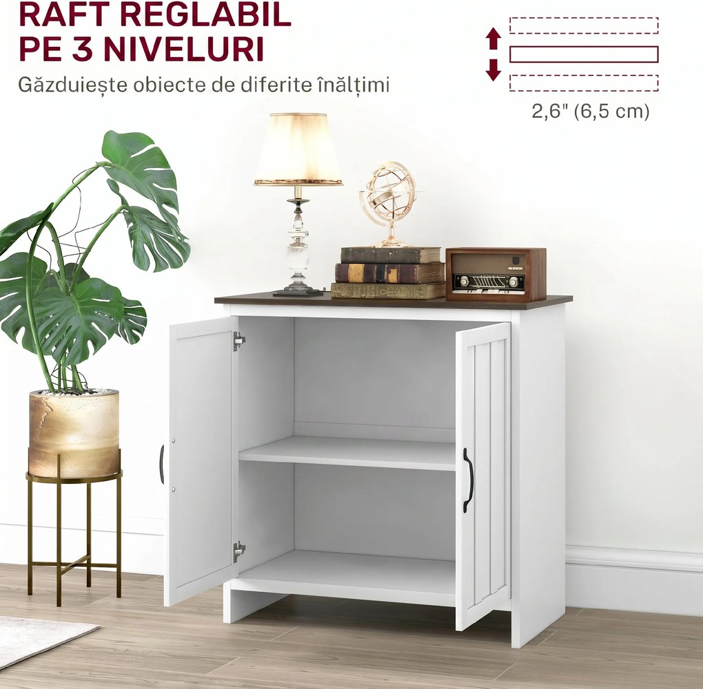 HOMCOM Bufet Modern pentru Bucătărie, Mobilier cu 2 Uși și Raft Reglabil din Lemn, 80x39,7x80 cm, Alb | Aosom Romania