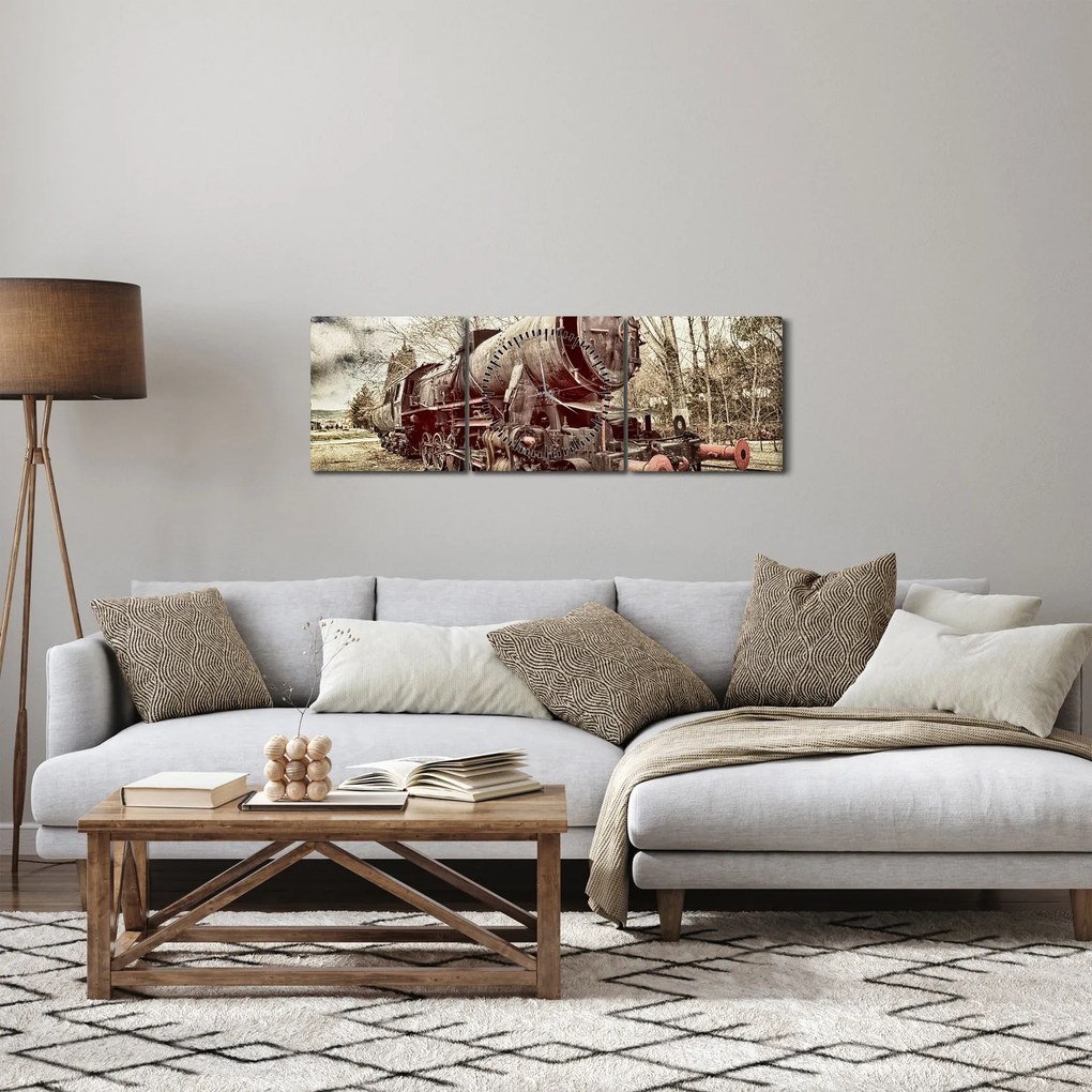 Tablou cu locomotivă istorică (cu ceas) (90x30 cm)