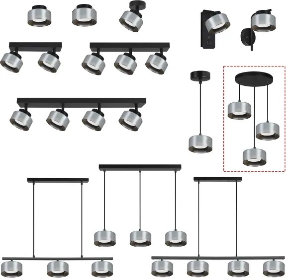 Brilagi - Pendul pe cablu AURA LUX 3xGX53/30W/230V negru/fumuriu