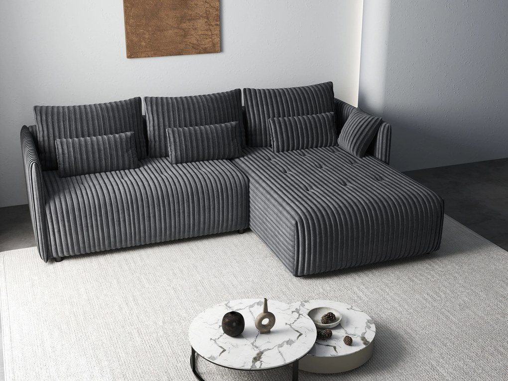 Colțar extensibil dumonde cu ladă de depozitare si sezut confortabil din spuma high-density, Malta Ambience Grey 235x185 cm