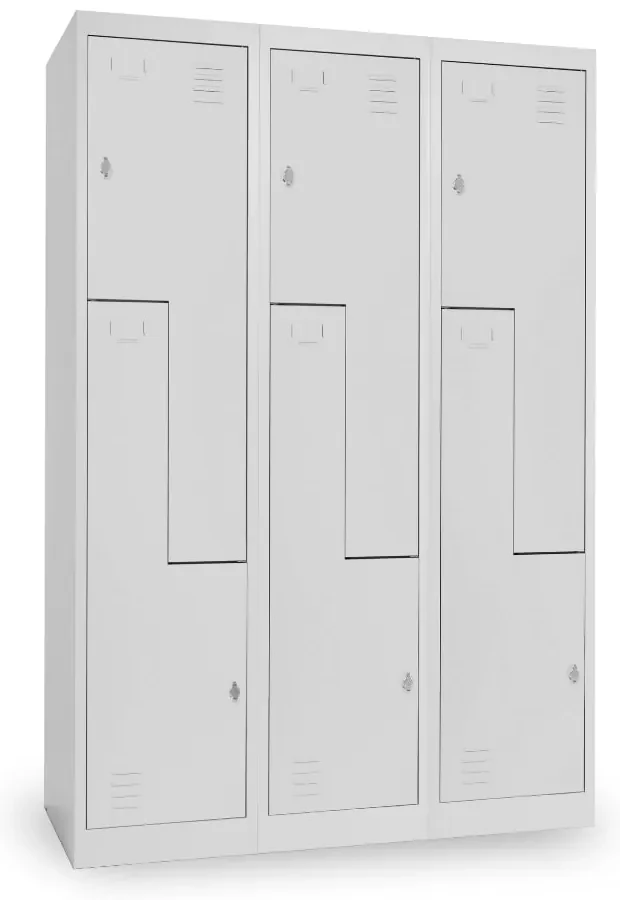 Dulap metalic Z, 3 compartimente, 120 x 50 x 180 cm, blocare cu rotire, gri deschis - ral 7035