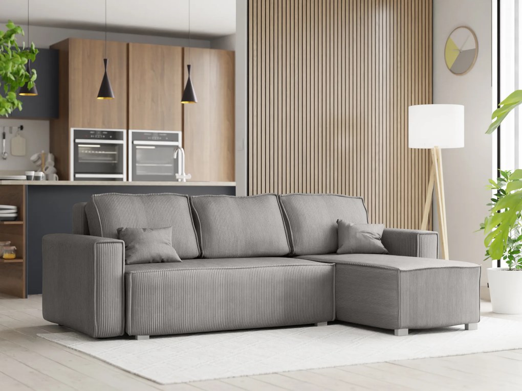 Canapea extensibila cu colt bilateral SMART COSARO, gri deschis + 2 perne GRATUIT