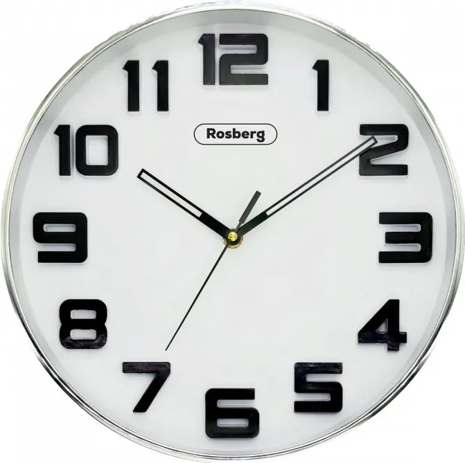 Ceas de perete Rosberg R59998A, 30 cm, Cifre mari, Mecanism silentios, Rotund, Argintiu