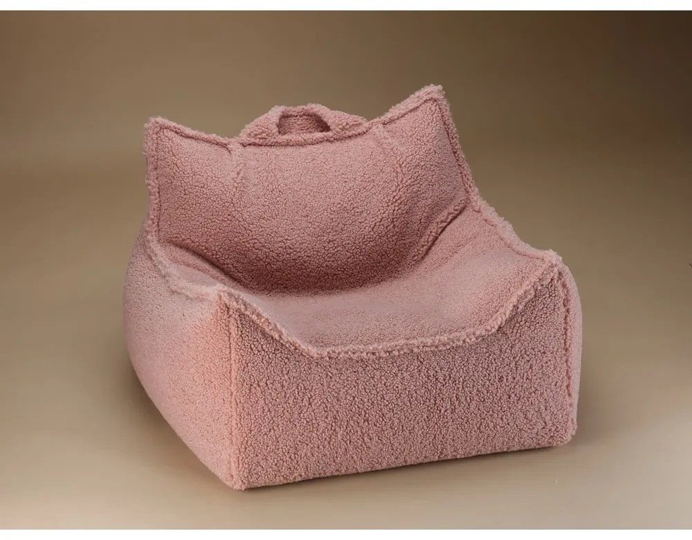 Fotoliu puf pentru copii roz cu tapițerie din țesătură bouclé Chair – Wigiwama