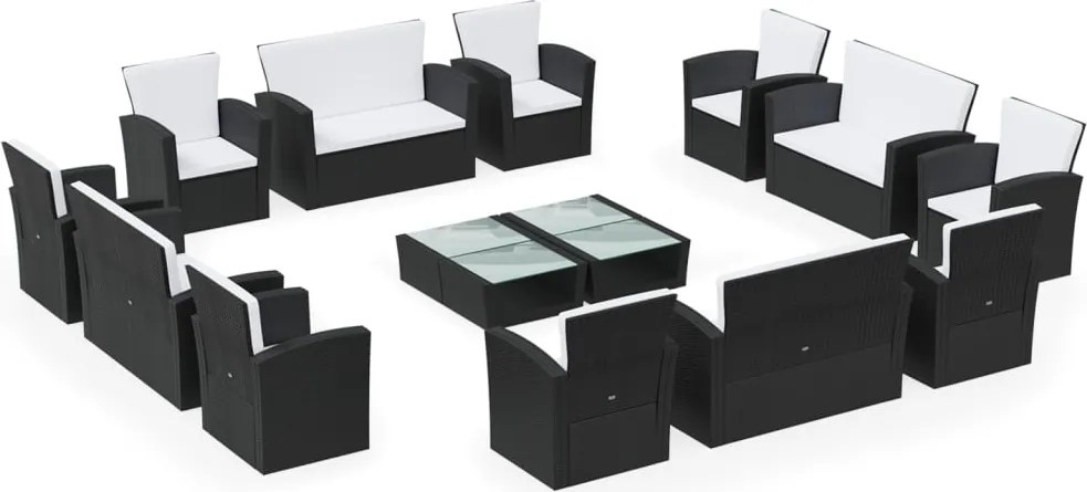 vidaXL Set mobilier de grădină cu perne, 16 piese, negru, poliratan