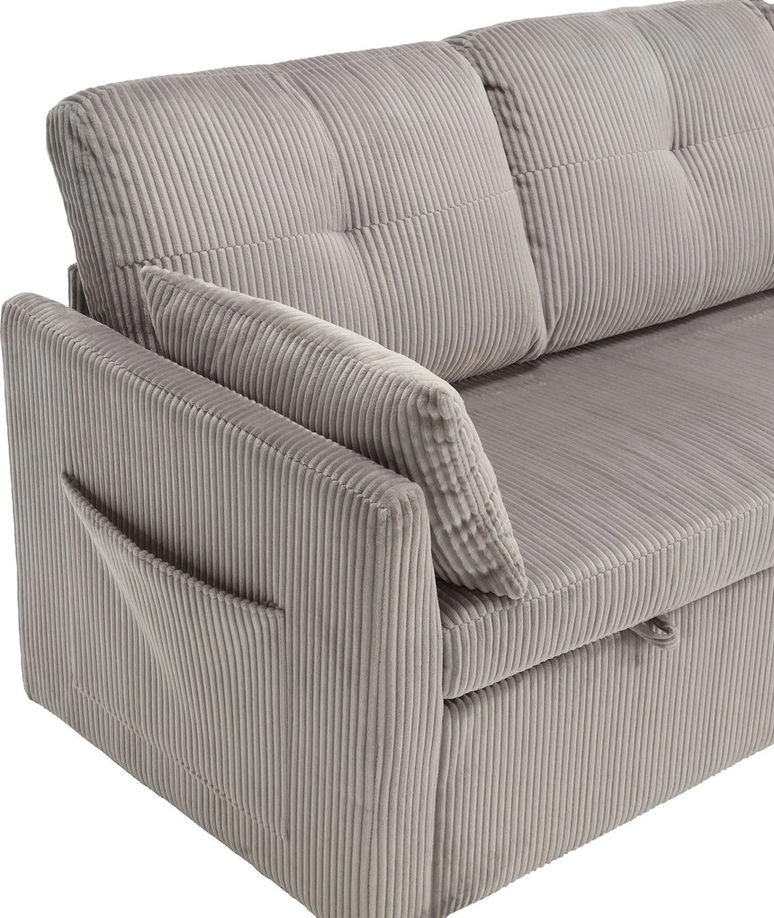 Canapea modulară în formă de L din catifea, canapea extensibilă rabatabilă convertibilă, cu spații de depozitare în scaune, Gri deschis