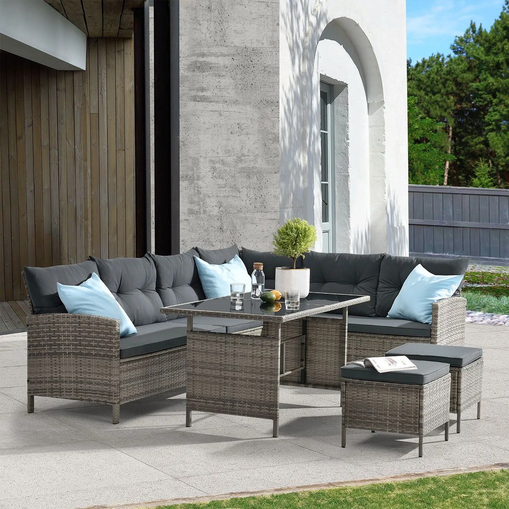 Set Lounge Polyrattan, accente gri Manacor cu perne gri