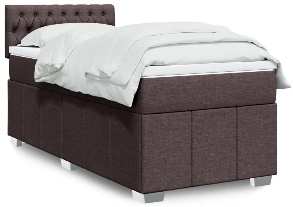vidaXL Pat box spring cu saltea, maro închis, 80x200 cm, textil