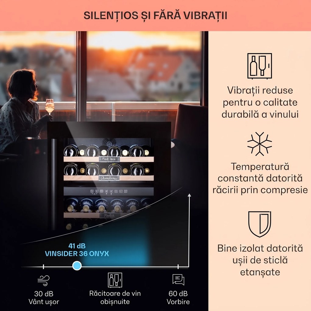 Klarstein Vinsider 36 Onyx Edition, vinotecă, 85 l, 5-22°C, 2 zone.