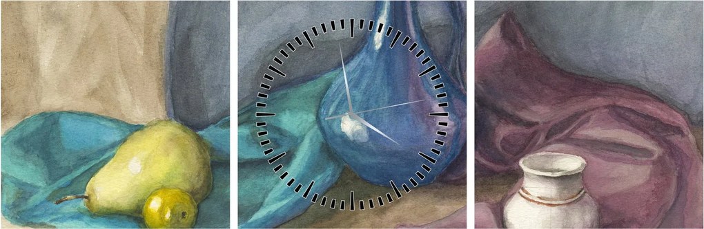 Tablou - Natură moartă pictată (cu ceas) (90x30 cm)
