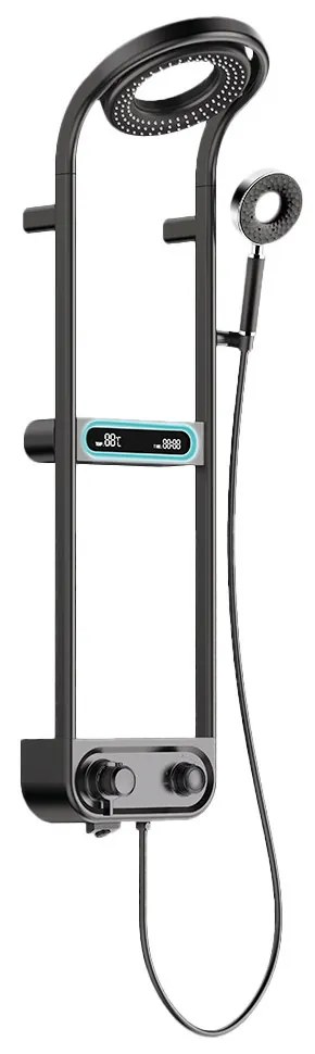 Set de duș digital Tropic cu baterie termostatică, negru