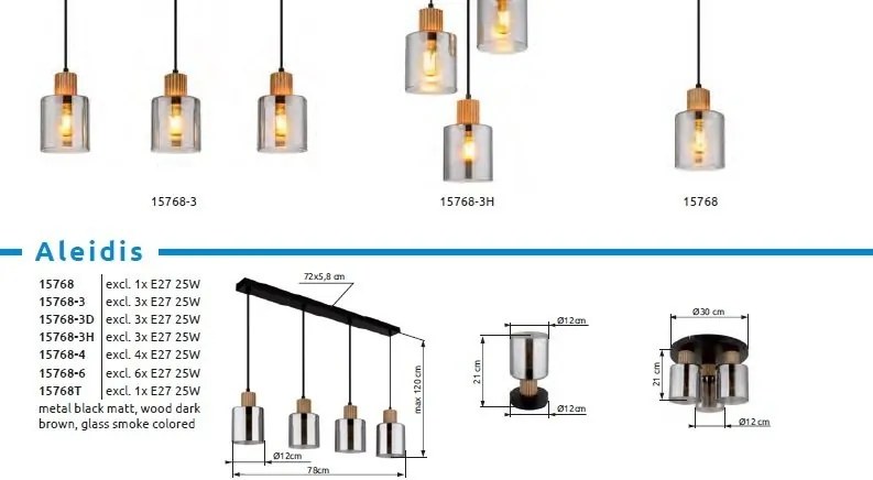 Lampa de masa lemn maro sticla fumurie ALEIDIS