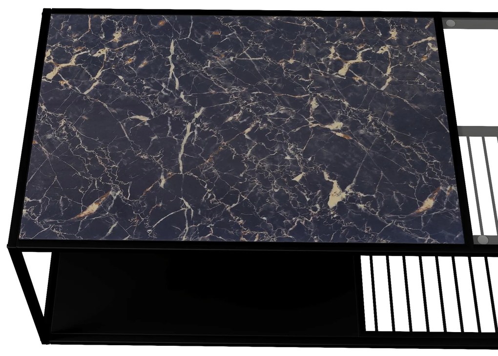 Masă de cafea cu sticlă călită, pentru spațiu de depozitare generos, 110x48x35 cm, Negru