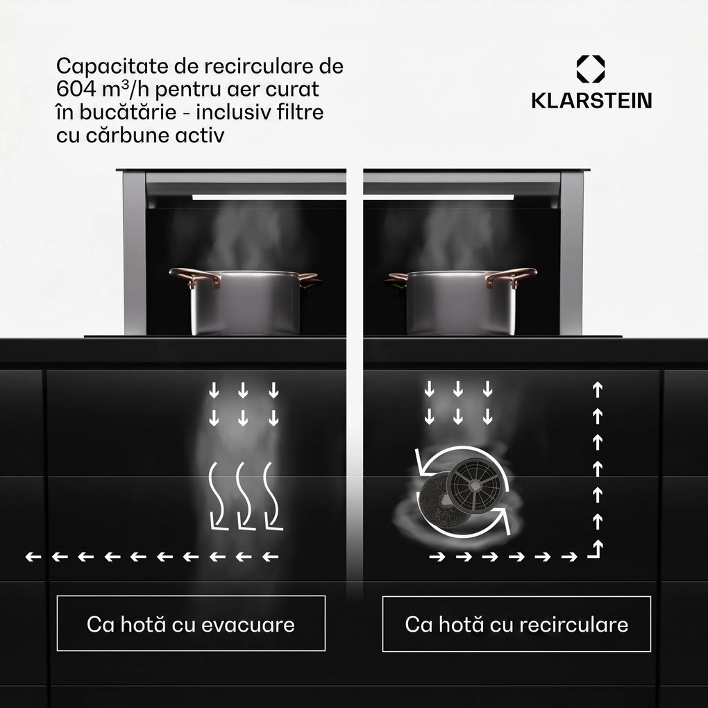 Klarstein Royal Flush Eco 75, hota, 75 cm, 714 m³/h, EEK A++, inclusiv filtre cu carbon activat