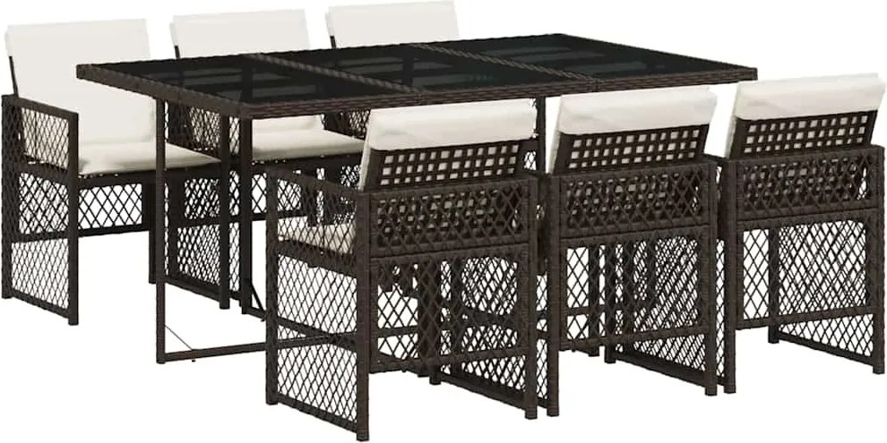 vidaXL Set mobilier de grădină cu perne, 7 piese, maro, poliratan