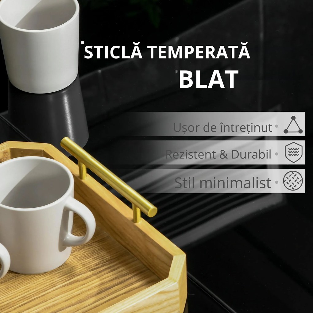 Masa pentru exterior Outsunny cu 8 locuri cu blat din sticla securizata, negru | Aosom Romania