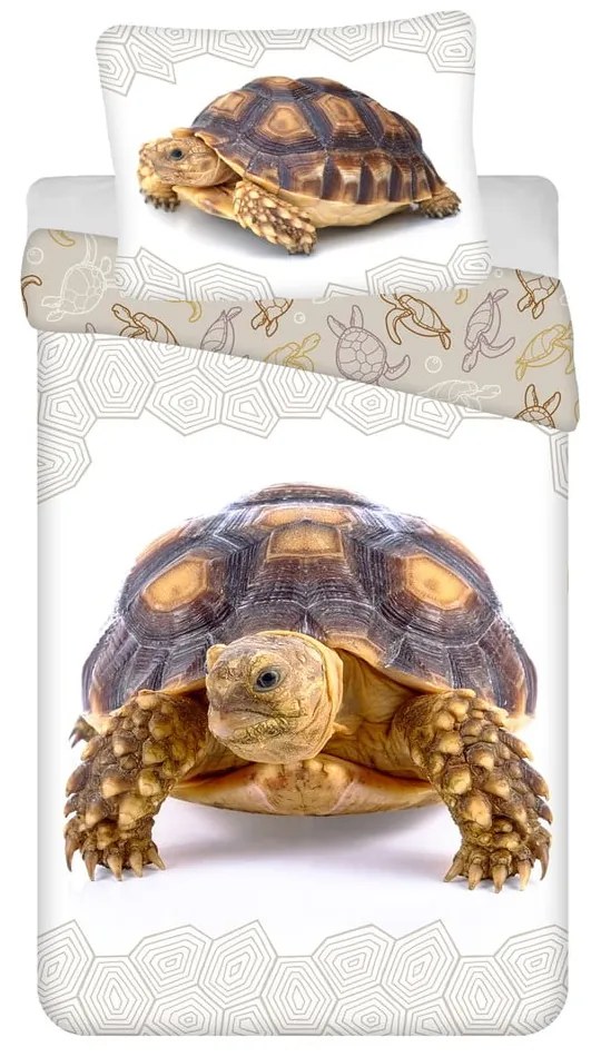 Lenjerie de pat pentru copii albă-maro din bumbac pentru pat de o persoană 140x200 cm Tortoise – Jerry Fabrics