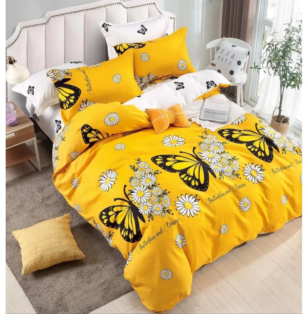 Lenjerie de pat din Finet cu 6 piese, Yellow and Butterfly