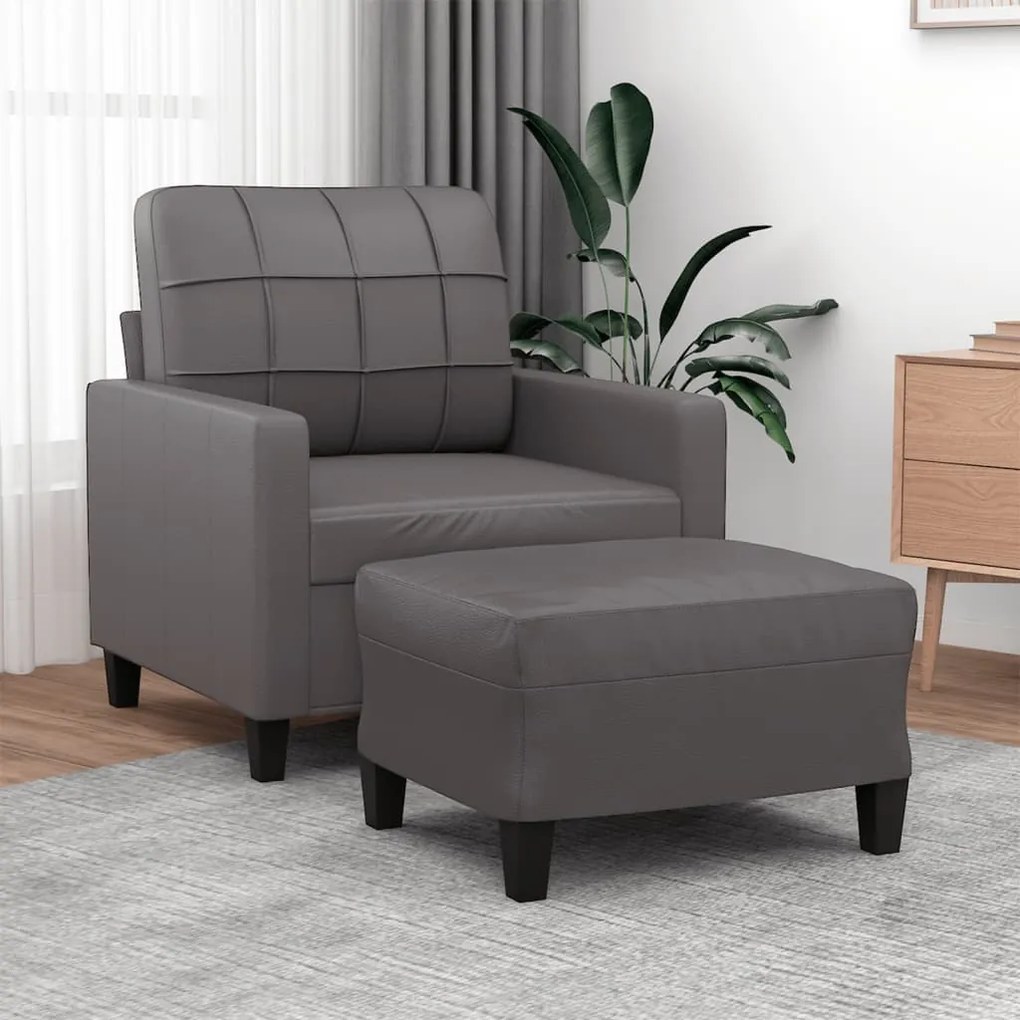 3201011 vidaXL Fotoliu canapea cu taburet, gri, 60 cm, piele ecologică
