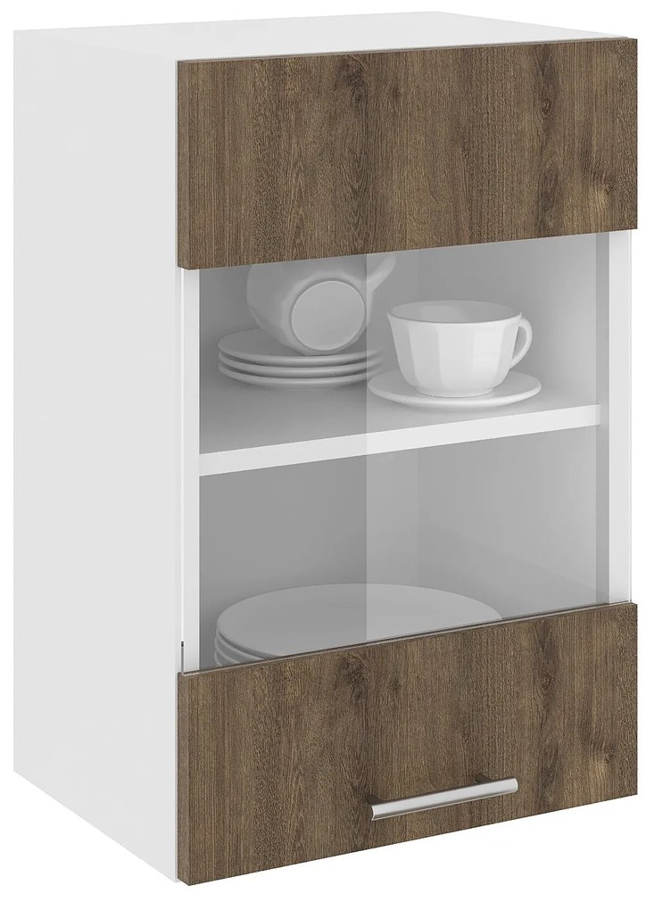 Corp Superior Karo, O Usa, cu sticla, Stejar Bronz/Alb, 40 x 30 x 60 cm