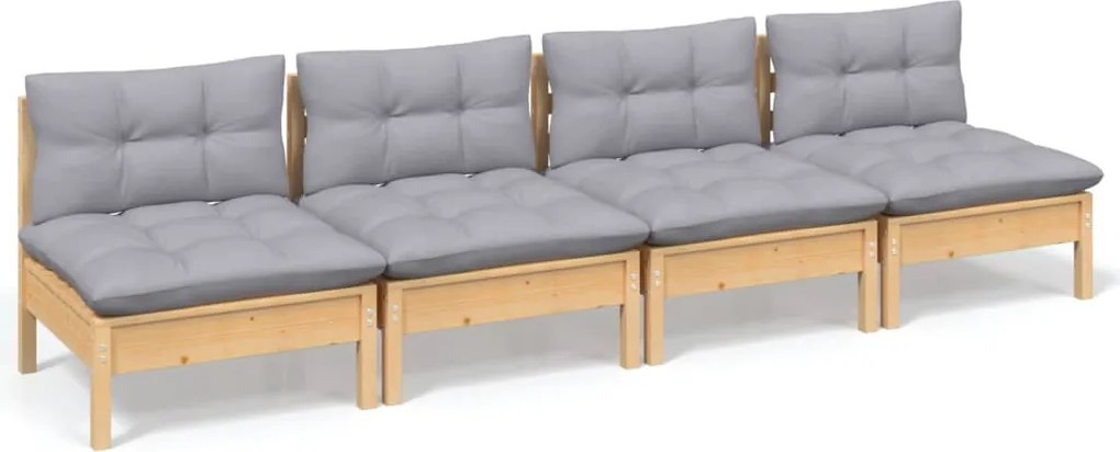 vidaXL Canapea de grădină cu 4 locuri, cu perne gri, lemn masiv pin