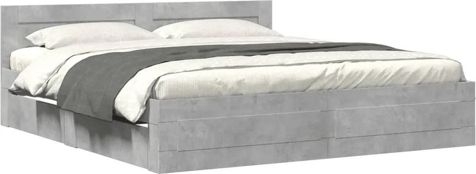 vidaXL Cadru de pat cu tăblie gri beton 200x200 cm lemn prelucrat