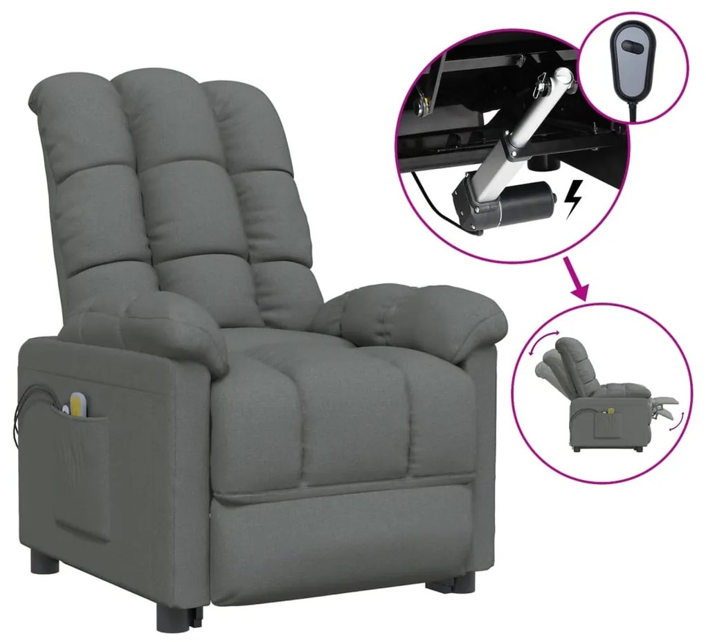 3073759 vidaXL Fotoliu de masaj electric rabatabil, gri închis, textil
