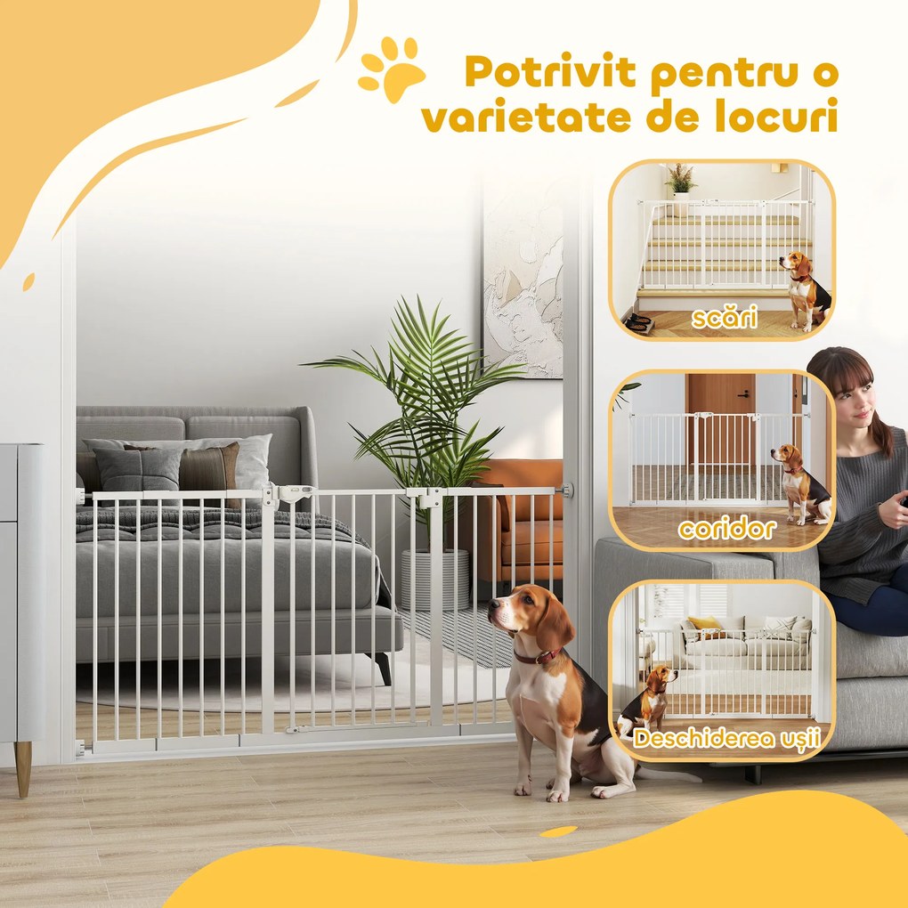 PawHut Porțiță pentru Câini și Animale de Companie cu 3 Extensii, Lățime Reglabilă, 74-147.5x76.2 cm, Alb | Aosom Romania