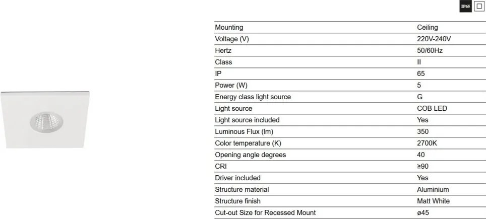 Spot LED baie incastrabil tavan IP65 TAST SQ alb