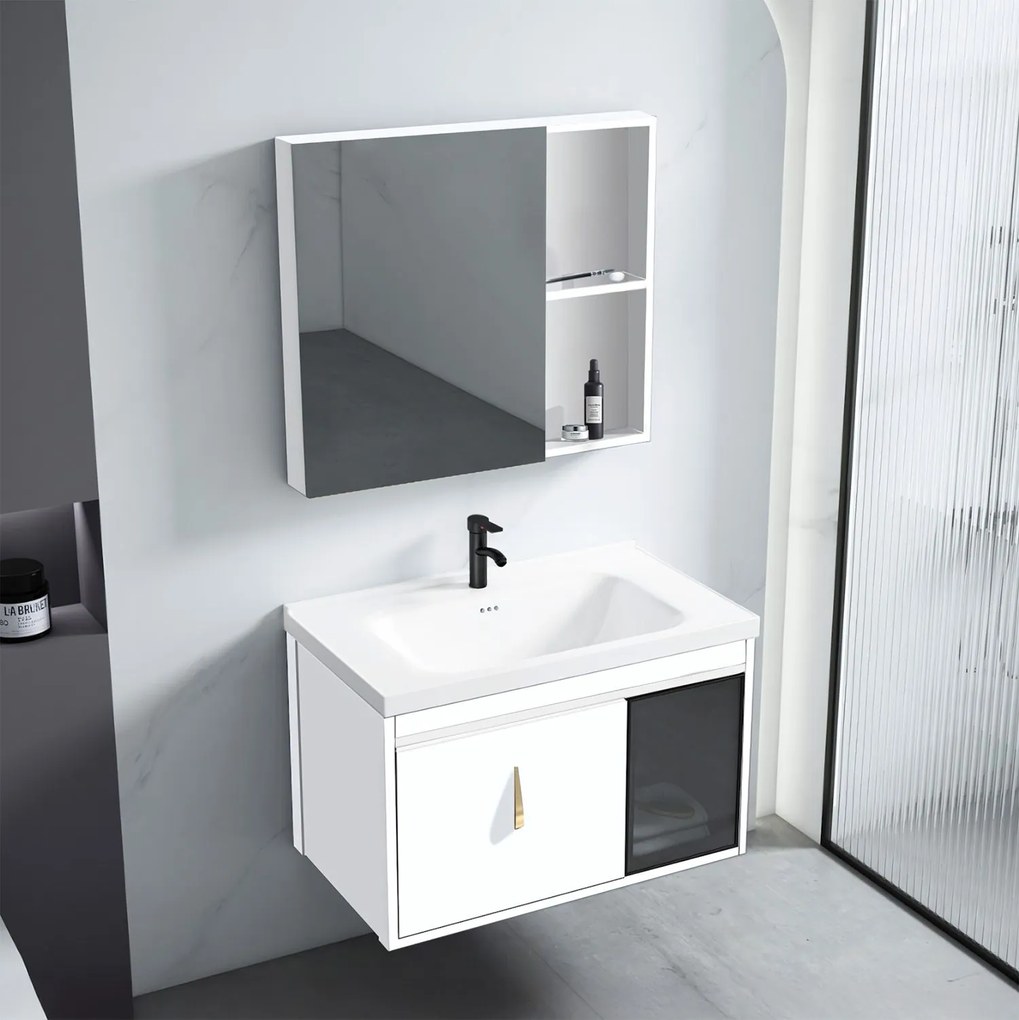 Set mobilier de baie cu lavoar Paris 60cm White
