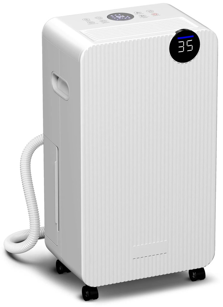 HOMCOM Dezumidificator de aer 12 L/zi, dezumidificator silențios, rezervor apă 2,1 L, ecran LED, 28x18,5x50,5cm, alb | Aosom Romania