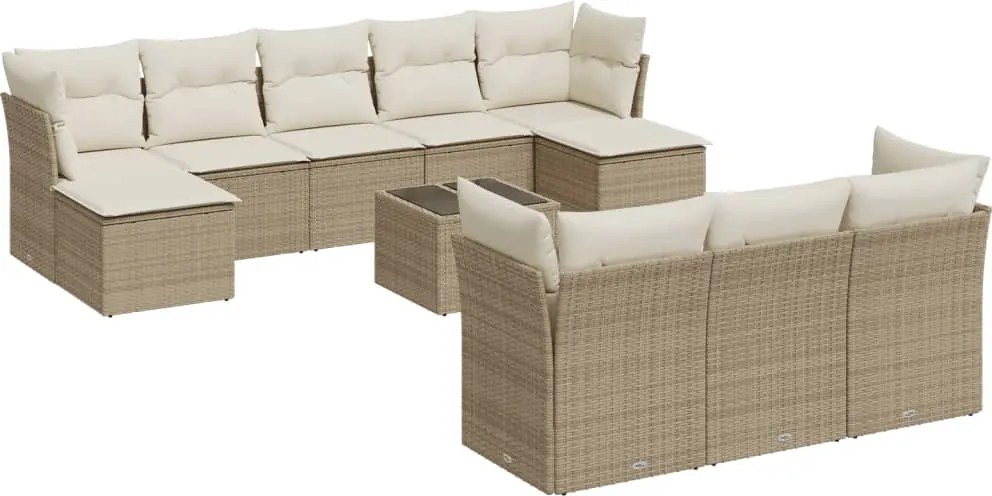 vidaXL Set canapele de grădină cu perne, 11 piese, bej, poliratan