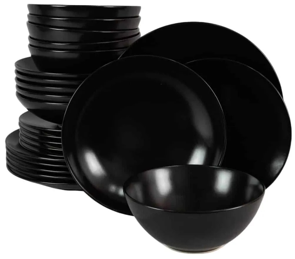 Set Complet Serviciu De Masa Night cu 24 piese, Negru Mat