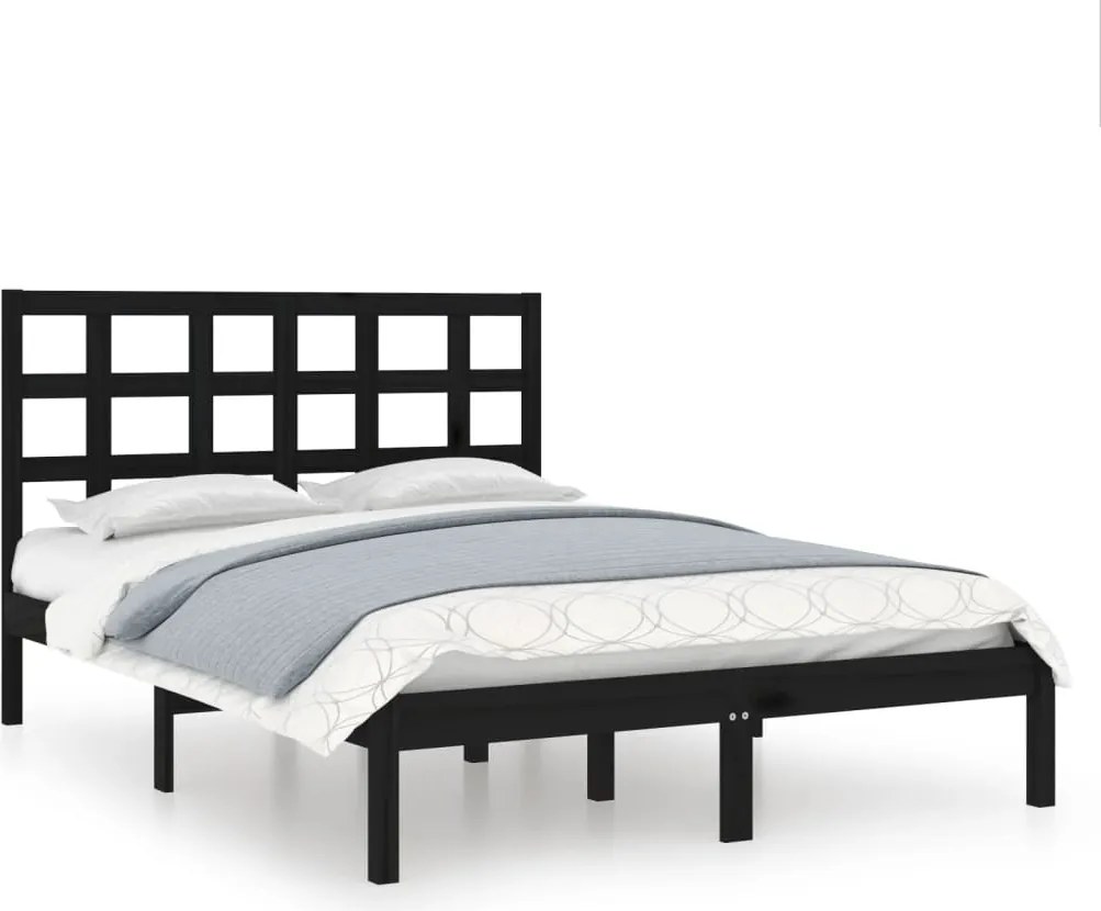 vidaXL Cadru de pat, negru, 140x190 cm, lemn masiv