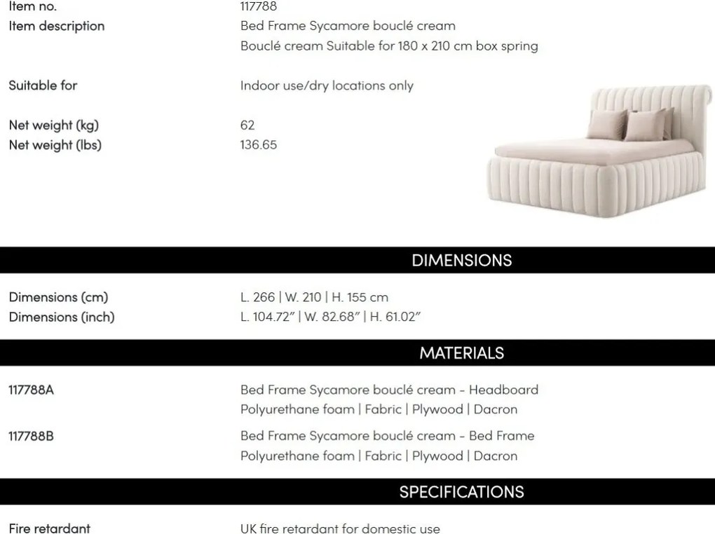 Pat dublu tapitat design elegant LUX Sycamore, Bouclé cream