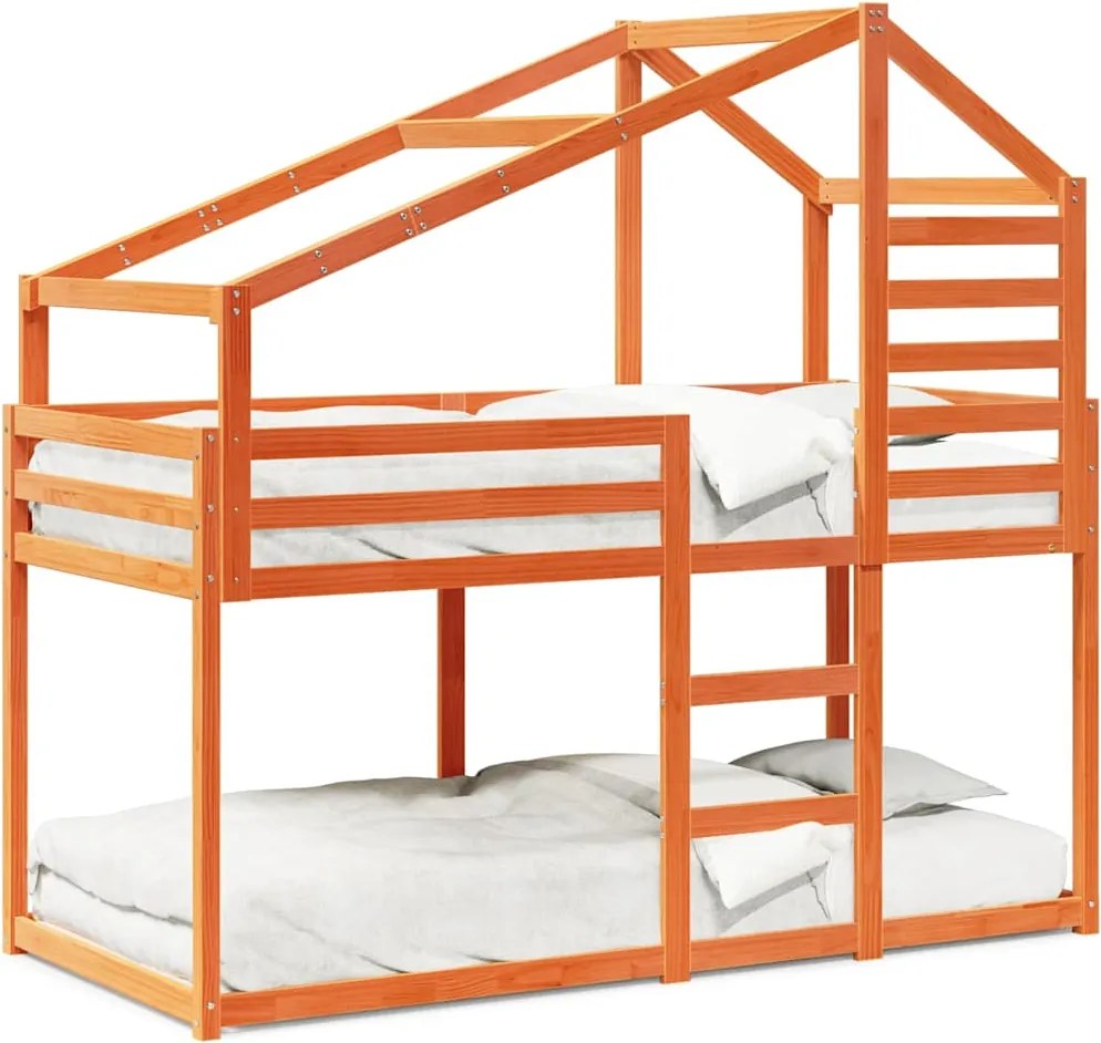 vidaXL Pat supraetajat cu acoperiș maro ceruit 80x200cm lemn masiv pin