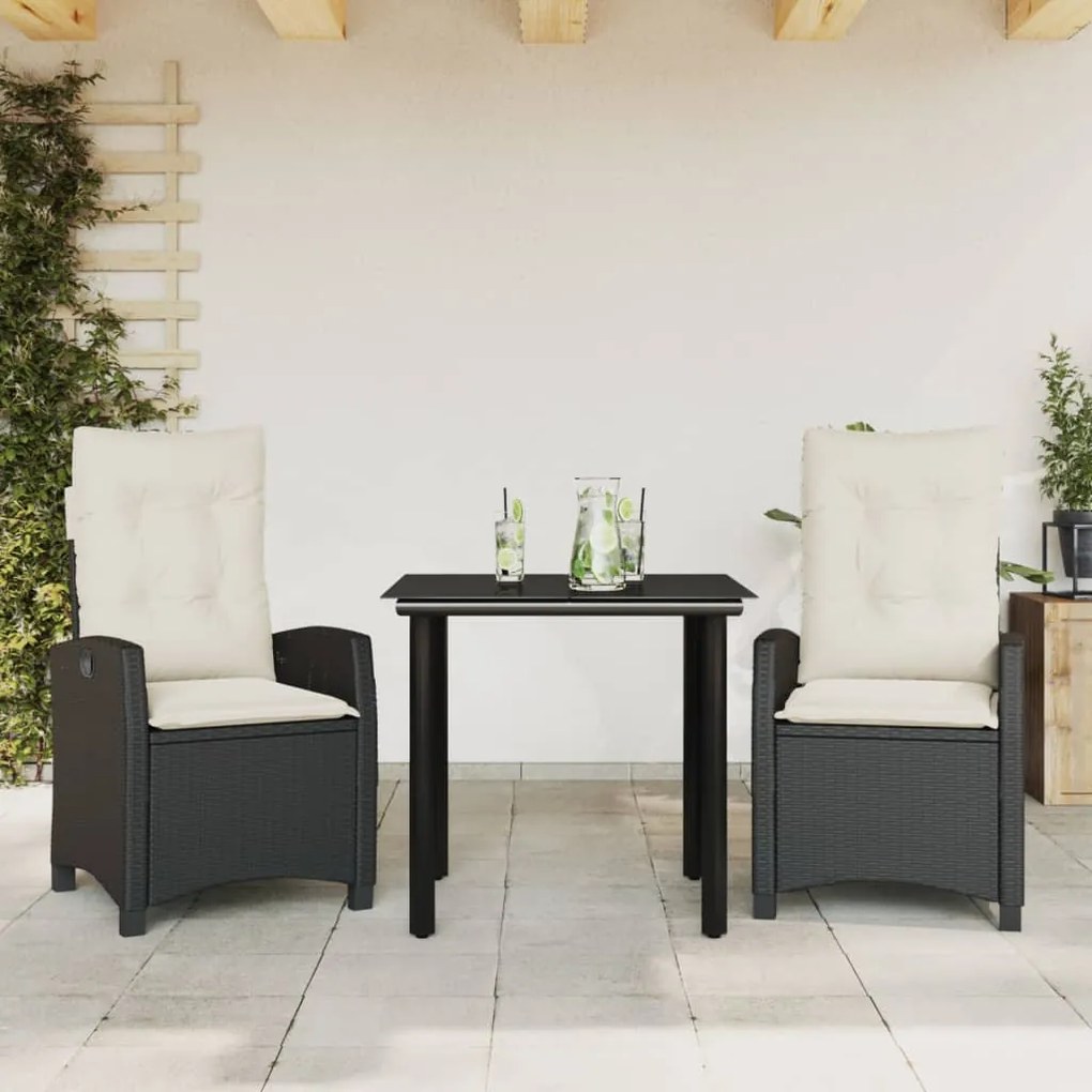 vidaXL Set mobilier de grădină cu perne, 3 piese, negru, poliratan