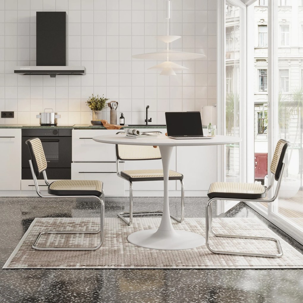 Masă de sufragerie rotundă modernă, Alb | Aosom Romania