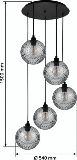 BRILAGI - LED Lustra pe cablu RETRO GLASS 5xE27/60W/230V negru/gri fumuriu