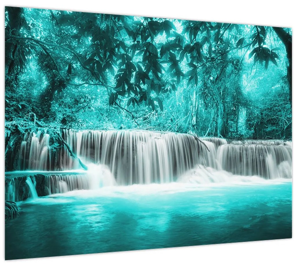 Tablou pe sticlă - Cascada albastră (70x50 cm)