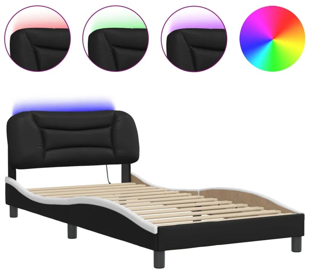 3213918 vidaXL Cadru de pat cu LED, negru și alb, 100x200 cm, piele ecologică